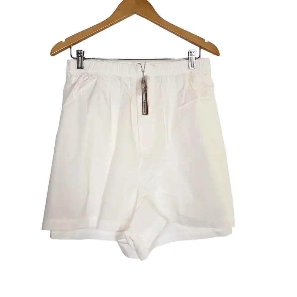 SKIMS Cotton Poplin Sleep Shorts Spa Embroidered Pull On Snow White NWT Size 3X